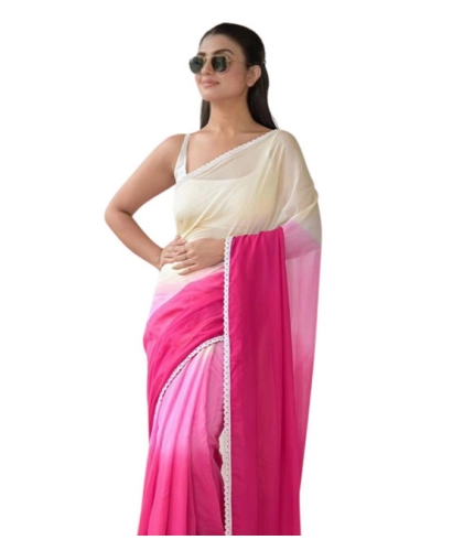 Women's Linen Printed Saree With Unstitched Blouse 5.5Mtr (Pink)
