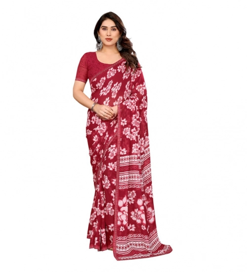 Women's Georgette Printed Saree With Unstitched Blouse 5.5Mtr (Red)