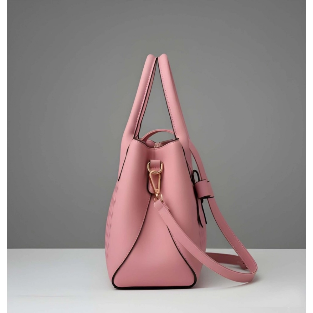 Women's PU Leather Solid Shoulder Zipper Handbag (Pink)