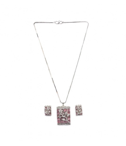 Women's Brass Silver Plated Pendant Set (Pink)