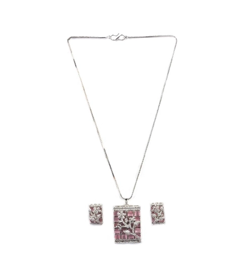 Women's Brass Silver Plated Pendant Set (Pink) Women's Brass Silver Plated Pendant Set (Pink)