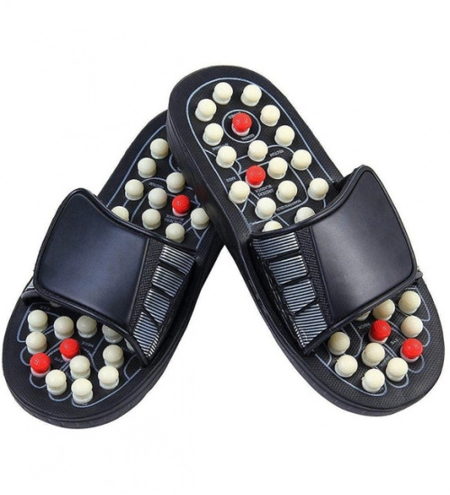 Acupressure And Magnetic Therapy Slippers – Spring Accu Paduka Foot Massager for Blood Circulation (Unisex) (Color: Black)