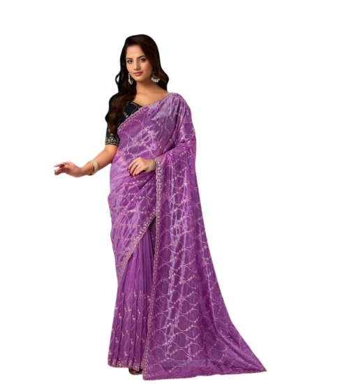 Women's Net Sequence Saree With Unstitched Blouse 5.5Mtr (Lavender)