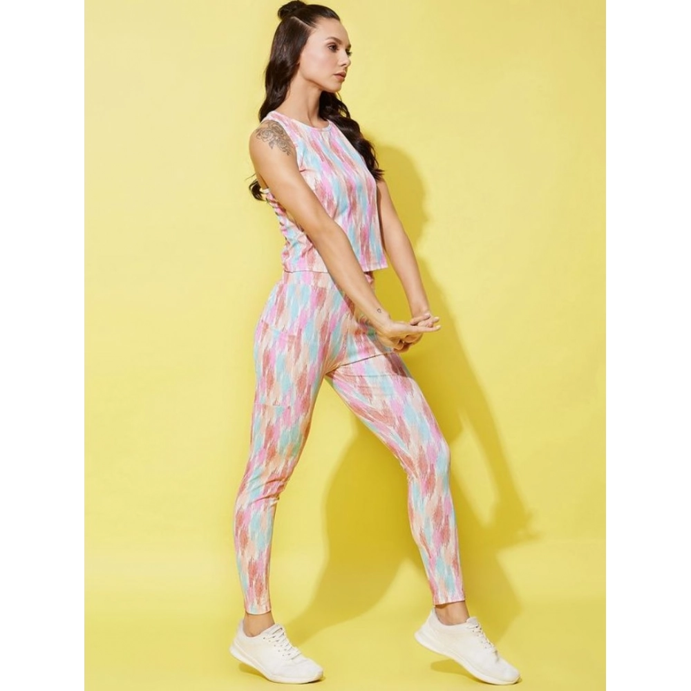 Women's Polyester Lycra Printed Sleeveless Active Wear (Multicolor)