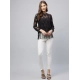 Women's Lace Self Design Short Sleeve Top (Black)