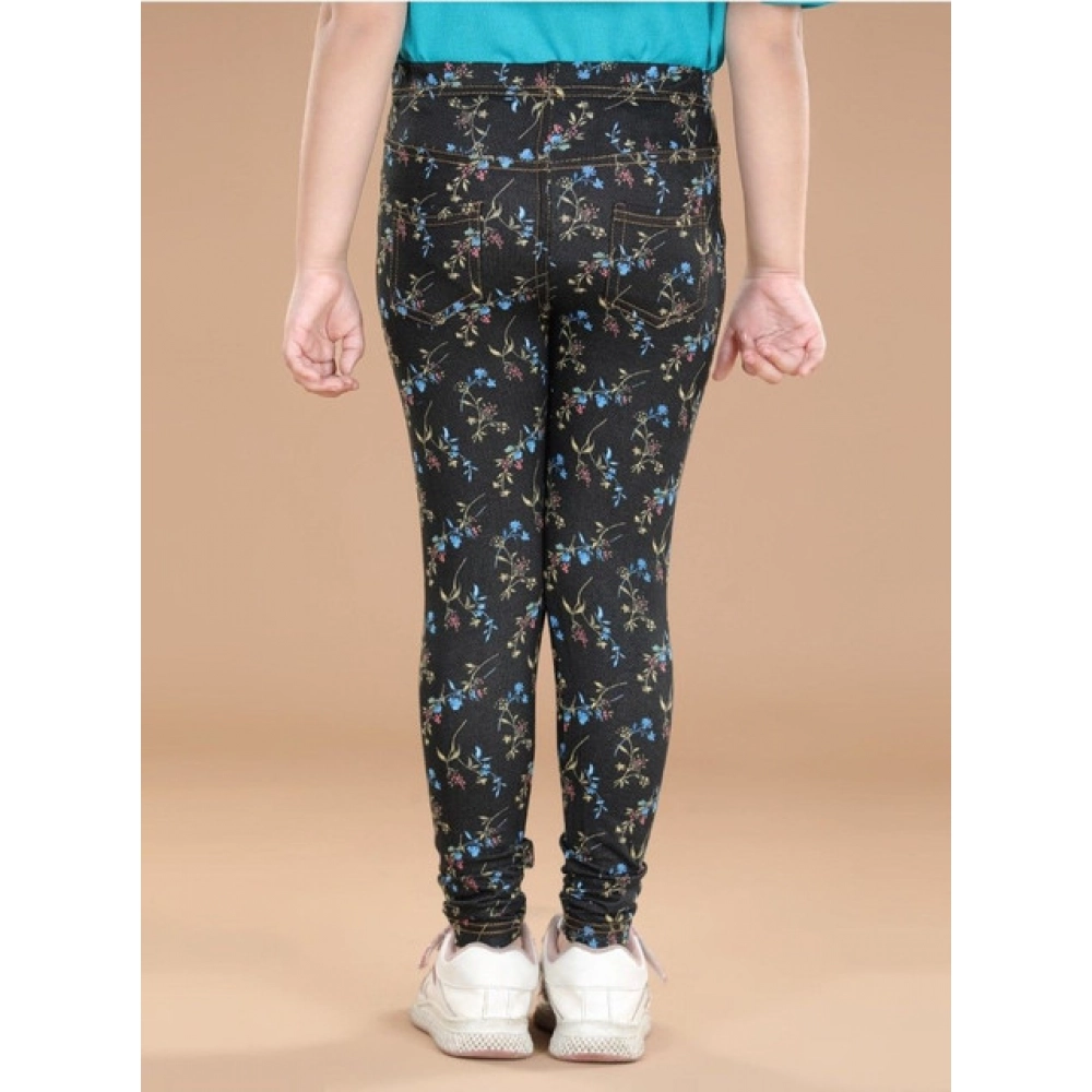 Girl's Cotton Lycra Floral Elasticated Jeggings (Multicolor) Girl's Cotton Lycra Floral Elasticated Jeggings (Multicolor)