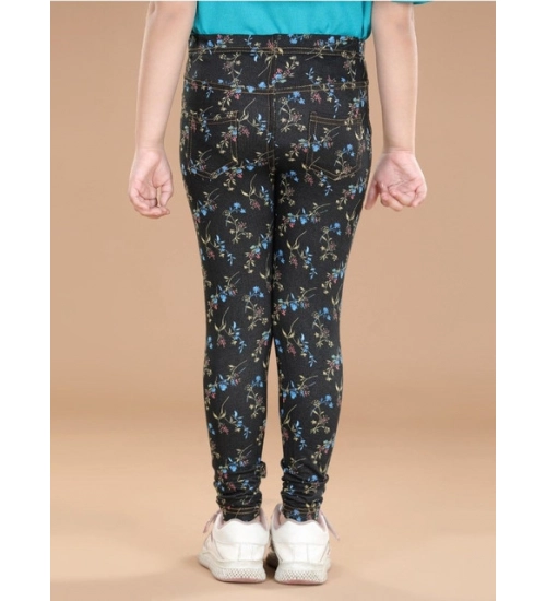 Girl's Cotton Lycra Floral Elasticated Jeggings (Multicolor)