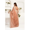 Women's Faux Linen Floral Print Ready to wear Saree With Unstitched Blouse 5.5Mtr (Peach)