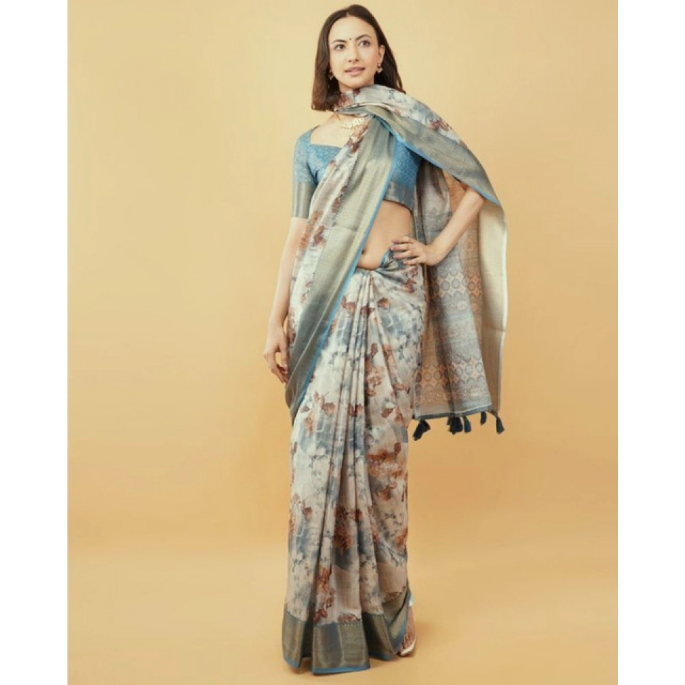 Women's Polyester Printed Saree With Unstitched Blouse 5.5 Mtr (Multicolor)