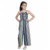Girl's Rayon Striped Sleeveless Jumpsuit (Blue)