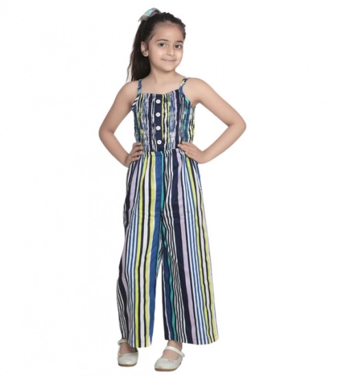 Girl's Rayon Striped Sleeveless Jumpsuit (Blue) Girl's Rayon Striped Sleeveless Jumpsuit (Blue)