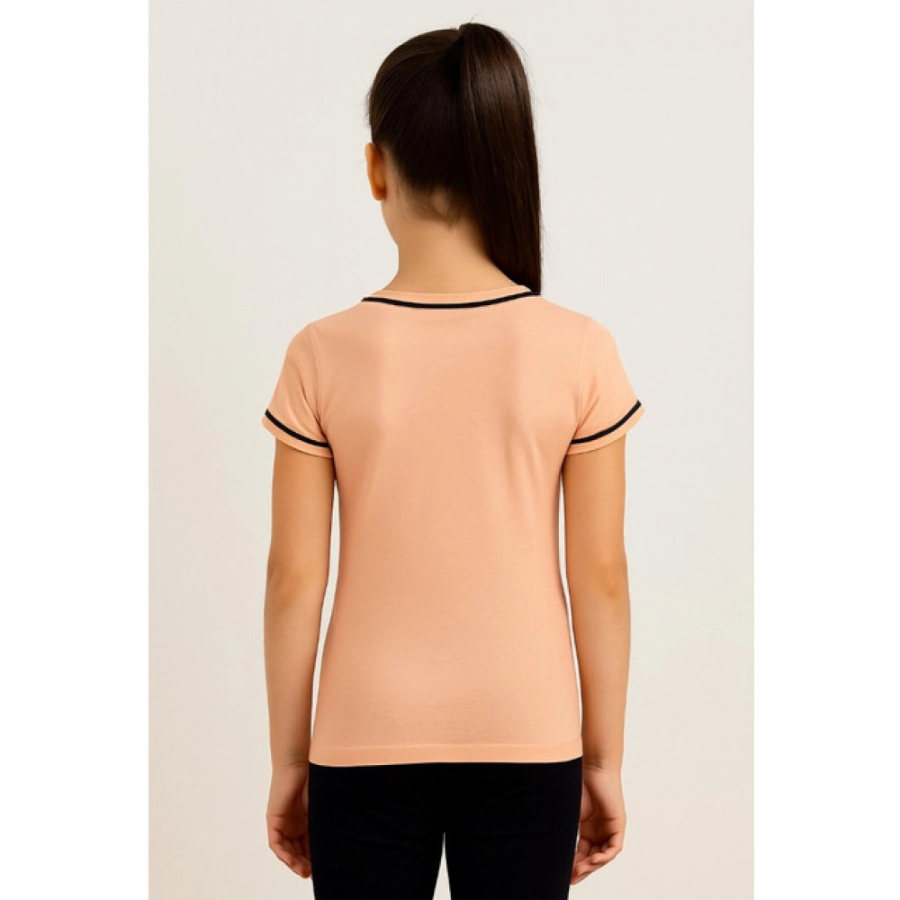 Girl's Cotton Printeded Round Neck T-Shirt (Sandal Beach)