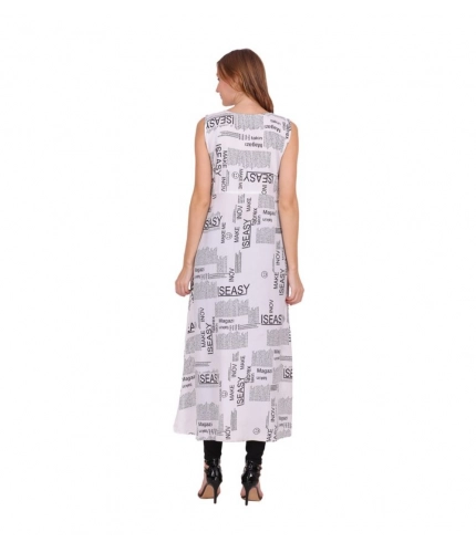 Women's Casual Crepe Sleeveless Slit Dress (White)