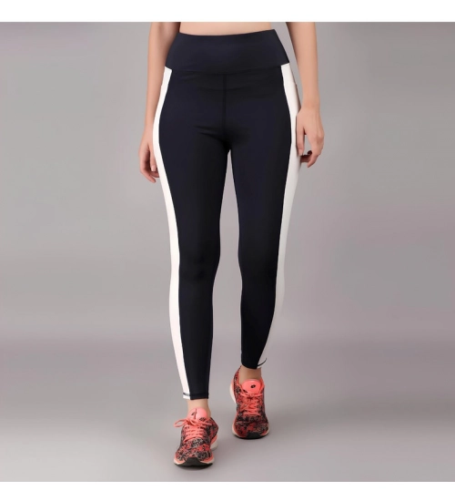 Women's Polyester Solid Ankle length High Waisted Tights (Navy Blue)