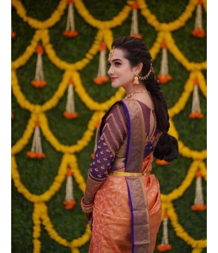 Women's Litchi silk Printed Saree With Unstitched Blouse (Orange) Women's Litchi silk Printed Saree With Unstitched Blouse (Orange)