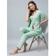 Women's Rayon Floral Kaftan Sleeve Night Suit (Green - Pink)