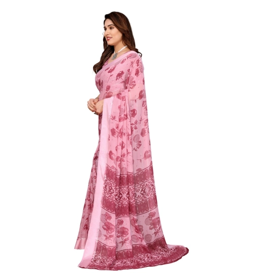 Women's Georgette Printed Saree With Unstitched Blouse 5.5Mtr (Pink)