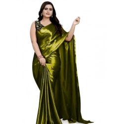 Women's Satin Solid Saree With Unstitched Blouse 5.5Mtr (Green)