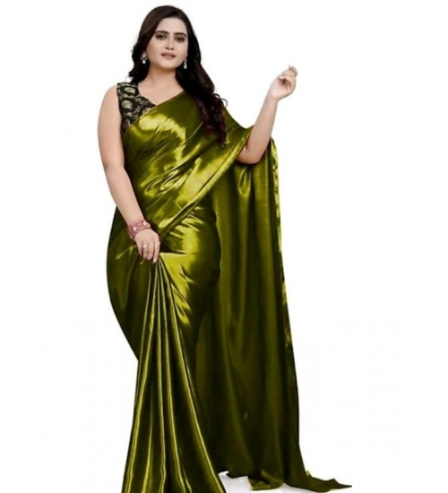 Women's Satin Solid Saree With Unstitched Blouse 5.5Mtr (Green)