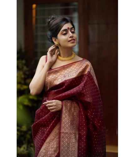 Women's Litchi silk Printed Saree With Unstitched Blouse (Maroon) Women's Litchi silk Printed Saree With Unstitched Blouse (Maroon)