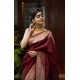 Women's Litchi silk Printed Saree With Unstitched Blouse (Maroon)