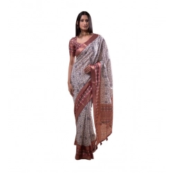 Women's Polyester Printed Saree With Unstitched Blouse 5.5 Mtr (Off-White)