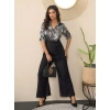 Women's Satin And Polyester Floral Half Sleeves Jumpsuit (Grey - Black)