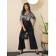 Women's Satin And Polyester Floral Half Sleeves Jumpsuit (Grey - Black) Women's Satin And Polyester Floral Half Sleeves Jumpsuit (Grey - Black)