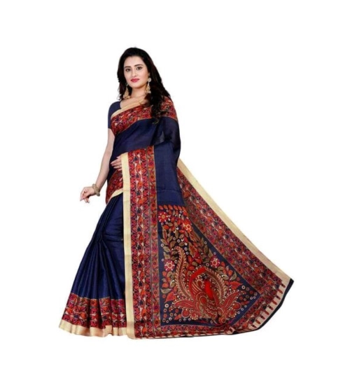 Women's Georgette Printed Saree With Unstitched Blouse 5.5Mtr (Navy Blue)