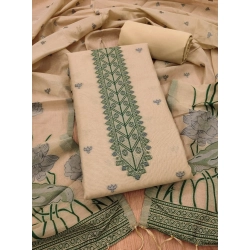 Women's Banarasi Silk Printed Unstitched Salwar Suit Material With Dupatta (Cream, 3Mtrs)