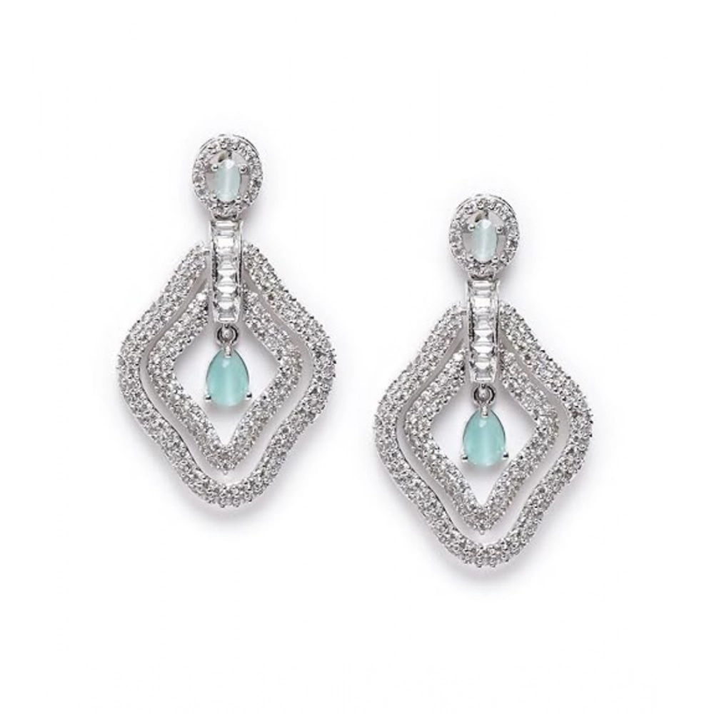 Women's Brass Silver Plated Drop Earrings (Turquoise)