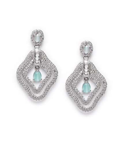 Women's Brass Silver Plated Drop Earrings (Turquoise)
