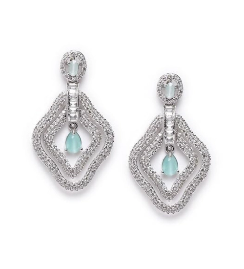 Women's Brass Silver Plated Drop Earrings (Turquoise)