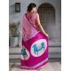 Women's Satin Crepe Printed Saree With Unstitched Blouse 5.5Mtr (Pink)