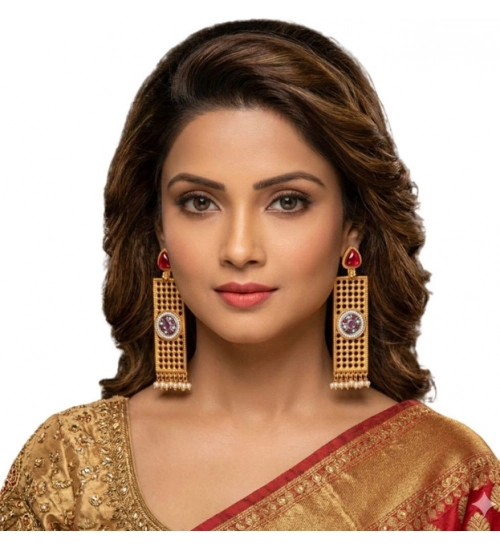 Women's Zinc Alloy Gold Plated Dangler Earrings (Multicolor)