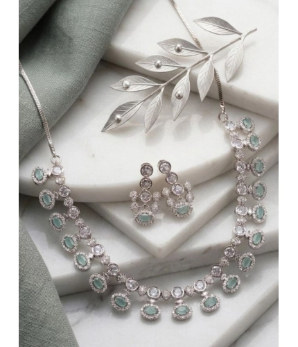 Women's Brass Silver Plated Necklace set (Turquoise)