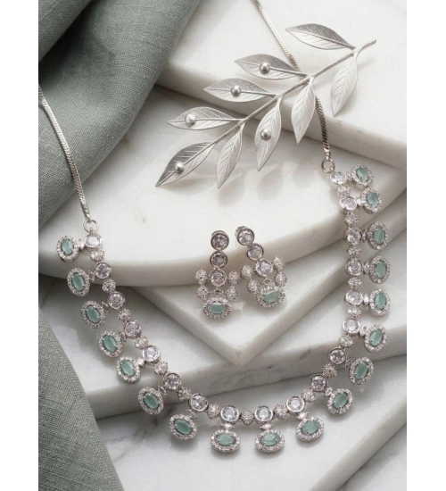 Women's Brass Silver Plated Necklace set (Turquoise)