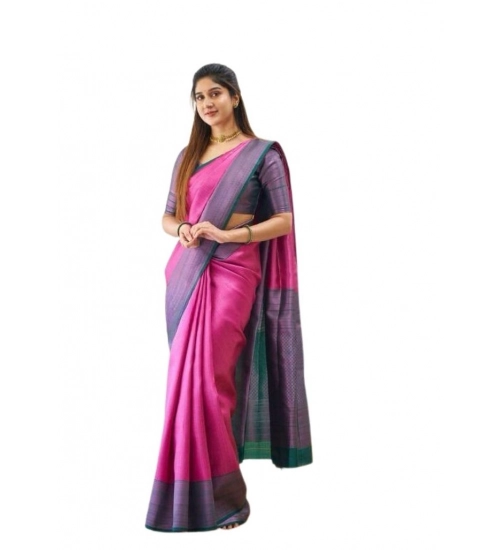 Women's Soft Lichi Silk Printed Saree With Unstitched Blouse 5.5Mtr (Pink)