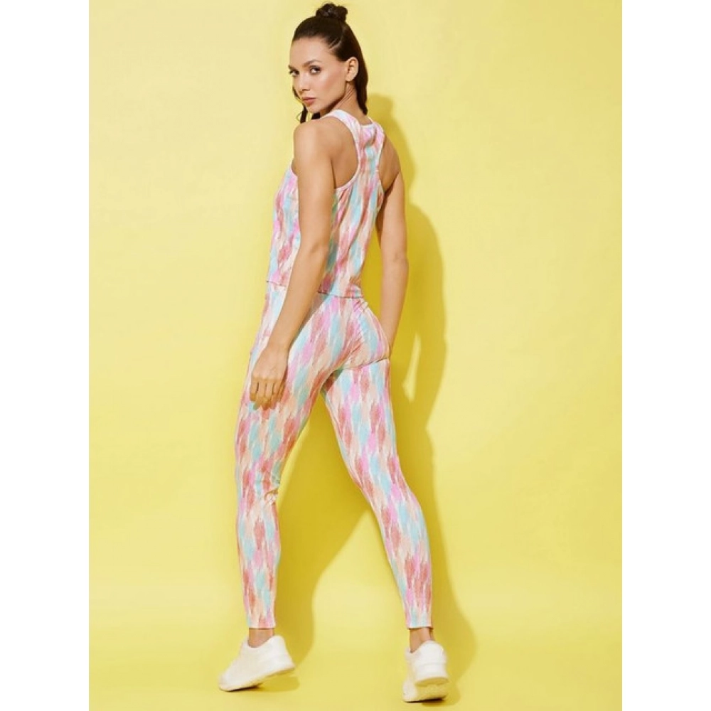 Women's Polyester Lycra Printed Sleeveless Active Wear (Multicolor)
