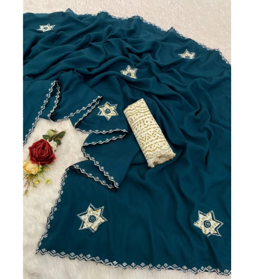 Women's Chiffon Butti Dotted Saree With Unstitched Blouse 5.5Mtr (Blue) Women's Chiffon Butti Dotted Saree With Unstitched Blouse 5.5Mtr (Blue)