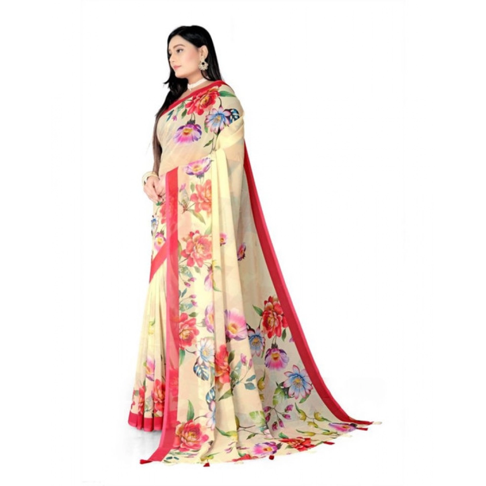 Women's Georgette Floral Printed Saree With Unstitched Blouse 5.5Mtr (Yellow) Women's Georgette Floral Printed Saree With Unstitched Blouse 5.5Mtr (Yellow)