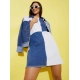 Women's Denim Color Blocking Sleeveless Dress (Blue)