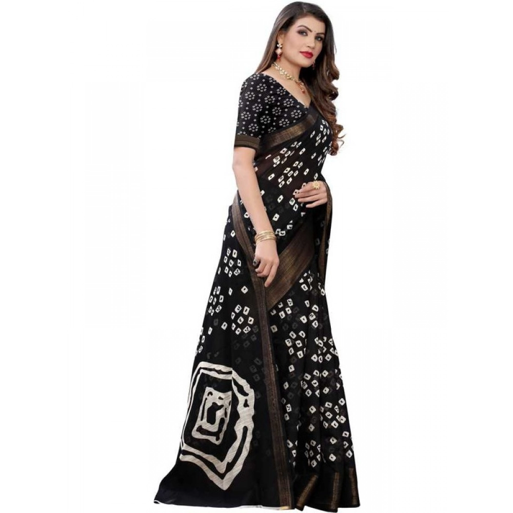 Women's Cotton Silk Bandhni Saree With Unstitched Blouse 5.5Mtr (Black)