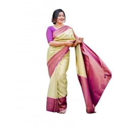 Women's Soft Lichi Silk Printed Saree With Unstitched Blouse 5.5Mtr (Light-Green)