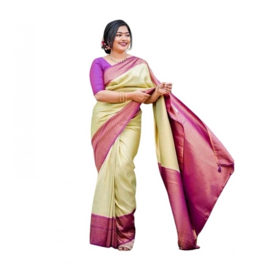 Women's Soft Lichi Silk Printed Saree With Unstitched Blouse 5.5Mtr (Light-Green)