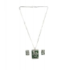 Women's Brass Silver Plated Pendant Set (Green)