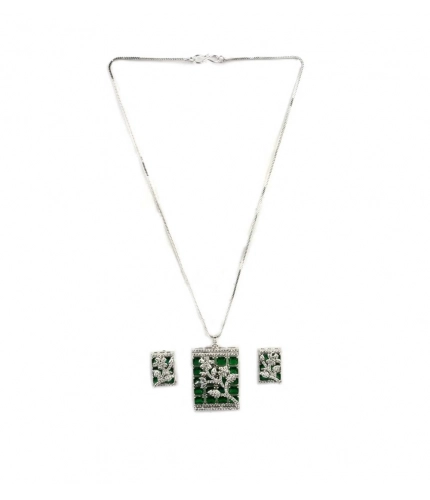 Women's Brass Silver Plated Pendant Set (Green)