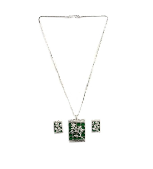 Women's Brass Silver Plated Pendant Set (Green) Women's Brass Silver Plated Pendant Set (Green)