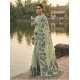 Women's Linen Cotton Printed Saree With Unstitched Blouse 5.5Mtr (Light Green)