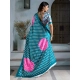 Women's Satin Crepe Printed Saree With Unstitched Blouse 5.5Mtr (Sky Blue)